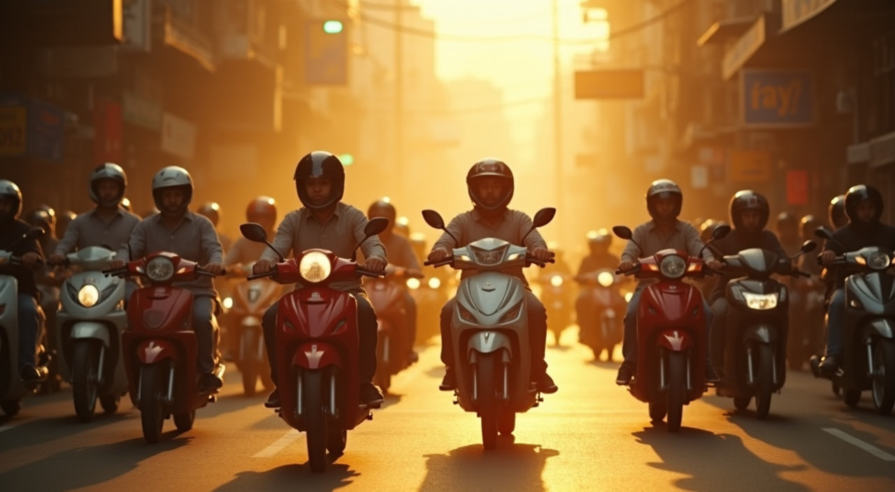 Scooters and motorcycles weaving through hazy Southeast Asian traffic — why air filtration is non-negotiable for riders in Asia