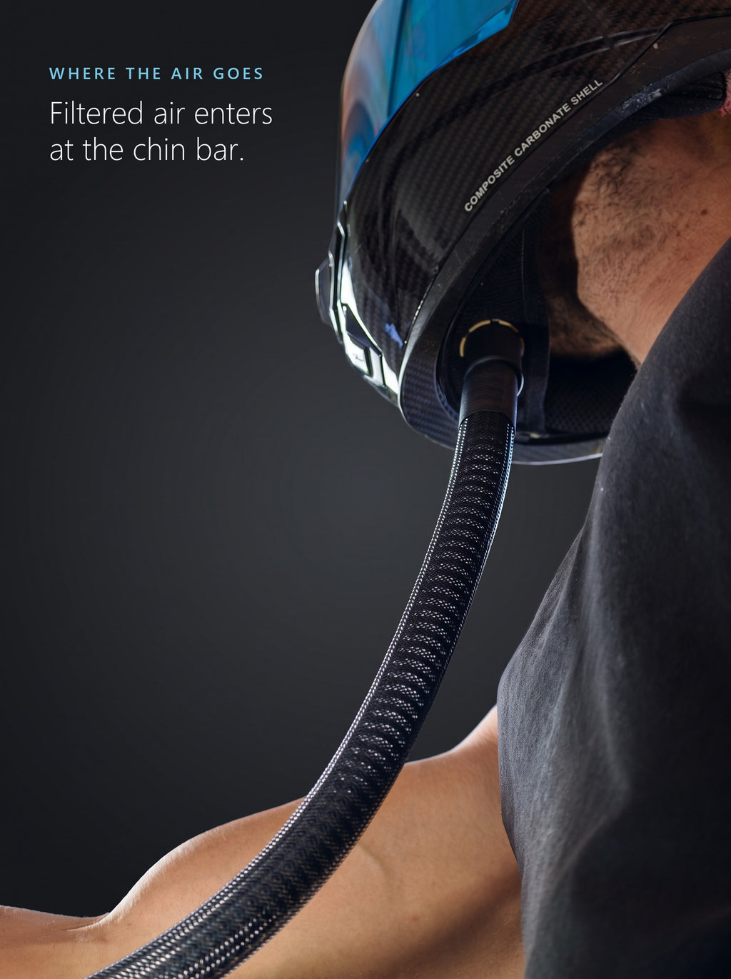 Filtered air from Easi Breezi entering the helmet at the chin bar