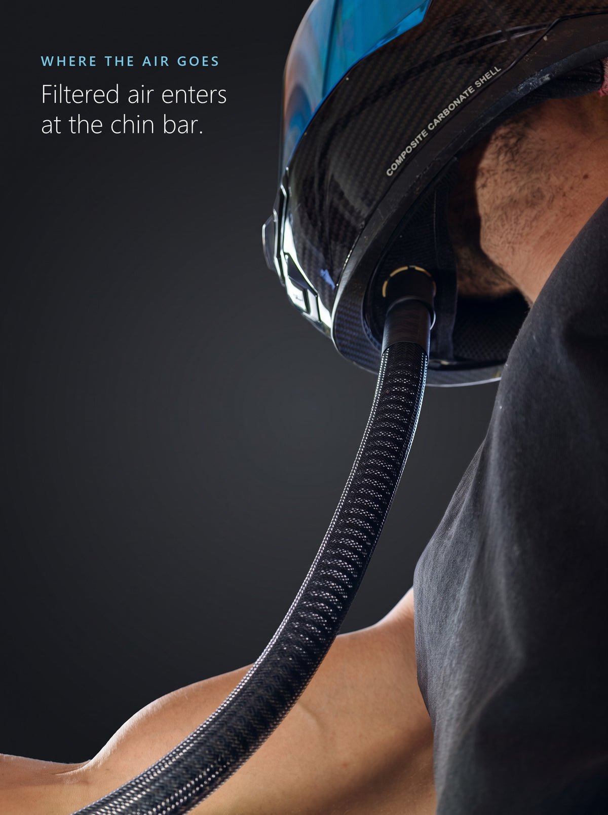 Filtered air from Easi Breezi entering the helmet at the chin bar