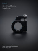 Easi Breezi handlebar mount fits 22 to 25 mm handlebars, rubber shims included, not for 28 mm fatbars