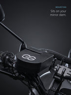 Easi Breezi unit mounted on the motorcycle mirror stem