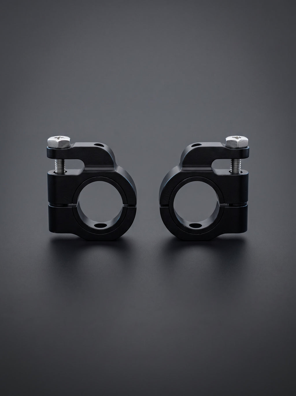 Pair of Easi Breezi universal handlebar mounts, black aluminium clamps with silver bolts