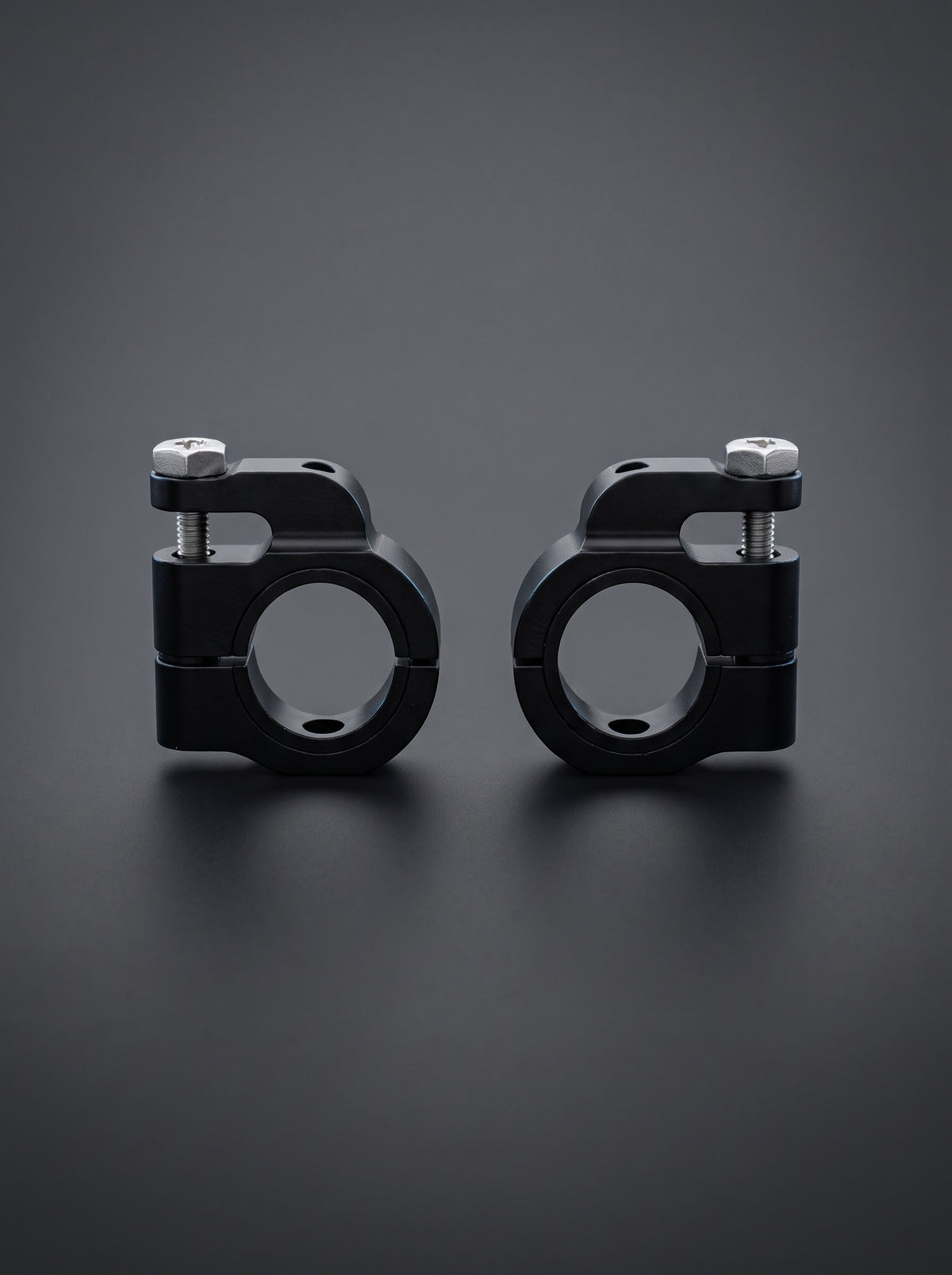 Pair of Easi Breezi universal handlebar mounts, black aluminium clamps with silver bolts